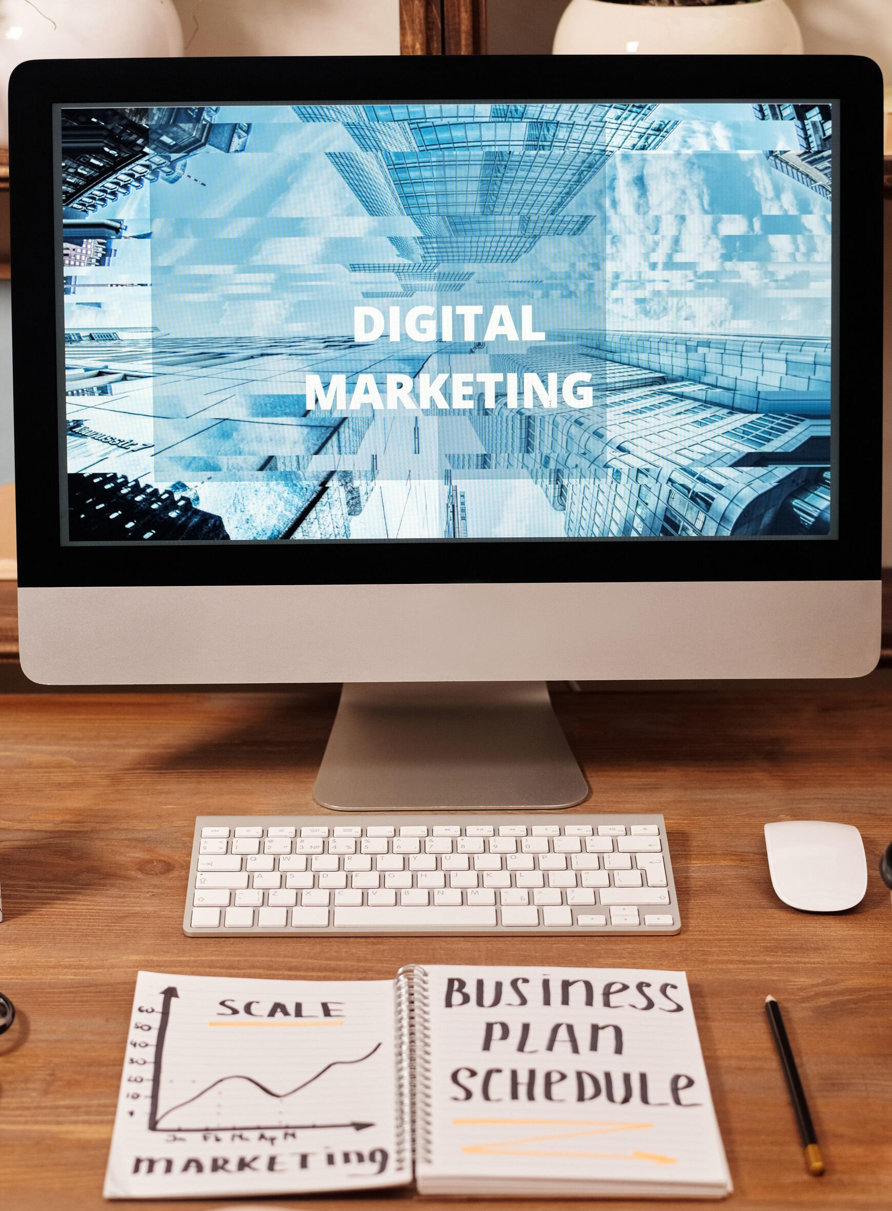 Desktop with Digital Marketing title