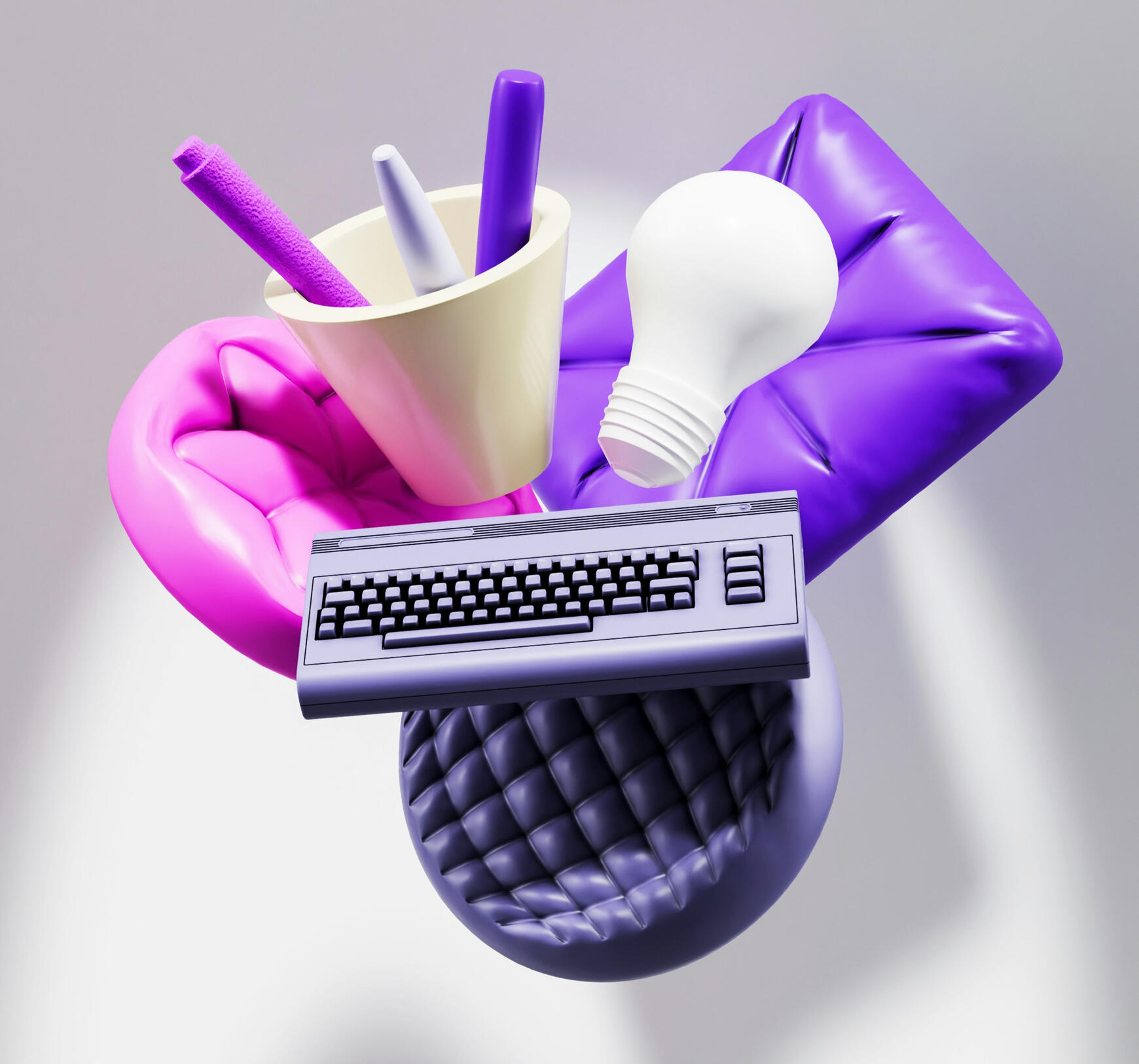Vectors of keyboard, stationery and working pouches